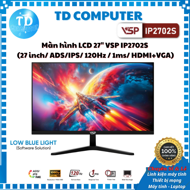 Màn hình LCD 27" VSP IP2702S (27 inch/ ADS/IPS/ 120Hz / 1ms/ HDMI+VGA) - Hàng chính hãng VSP phân ph