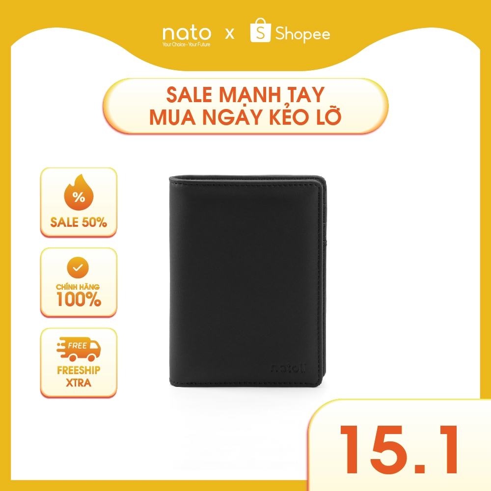 Ví da nam nữ dáng đứng Natoli gập đôi, bóp đựng thẻ đựng tiền cao cấp Simple Vertical Wallet V3