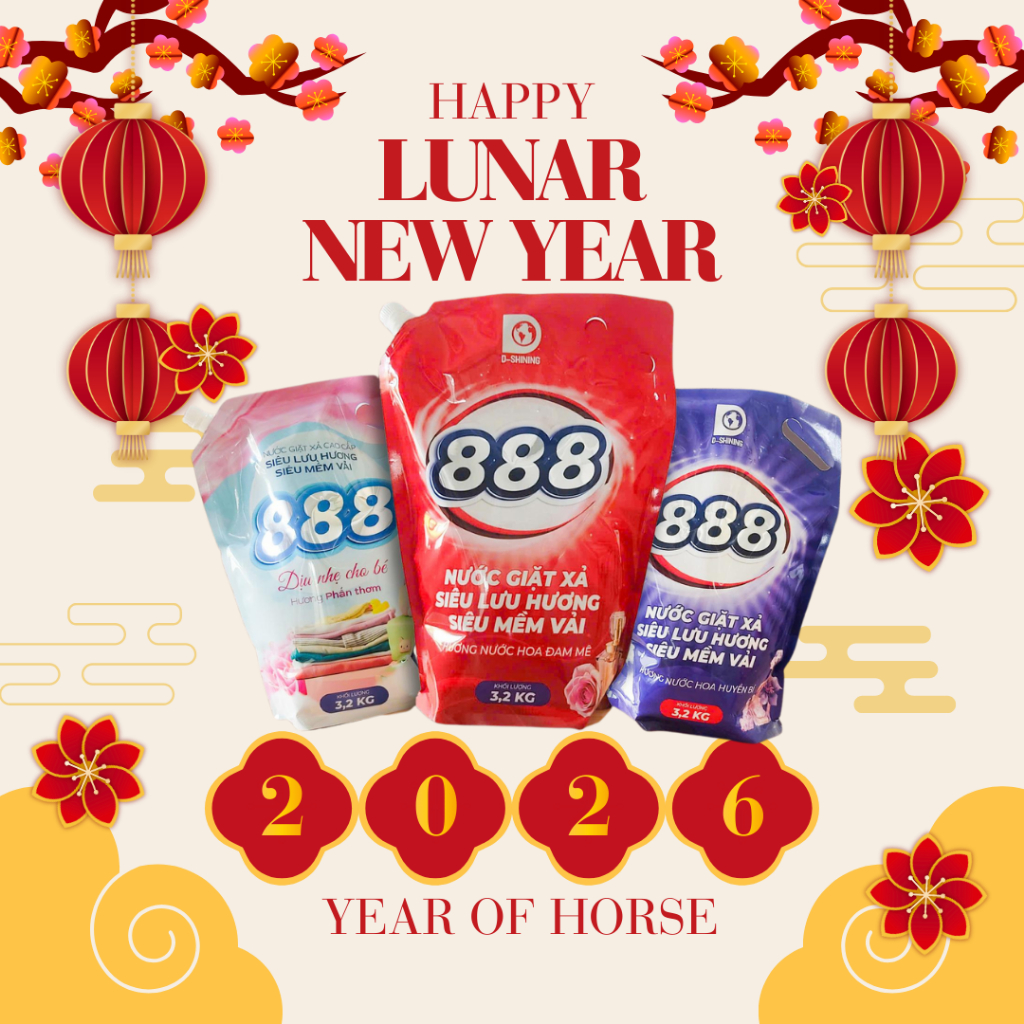 Combo Nước Giặt Xả 888 D-Shining - Túi 3,2kg - Siêu Mềm Vải, Lưu Hương Lâu, An Toàn, Dịu Nhẹ