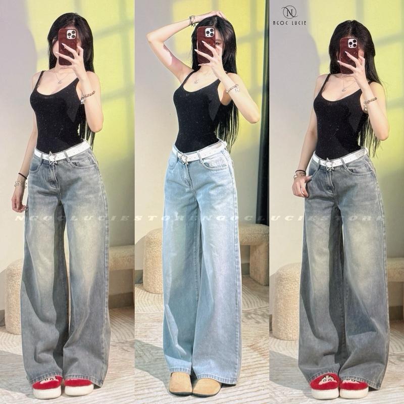 (CHIỀU DÀI 105CM) Q51 - Quần Jean Suông Ống Rộng CẠP NGANG RỐN Không Co Dãn Phong Cách Năng Động, Trẻ Trung - Ngọc Lucie