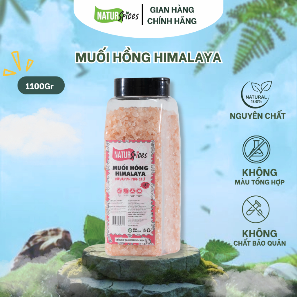 Hũ Muối Hồng Hạt Himalaya 1100g Bột Thảo Mộc Nguyên Chất, Bột Muối - Gia Vị Natur Spices