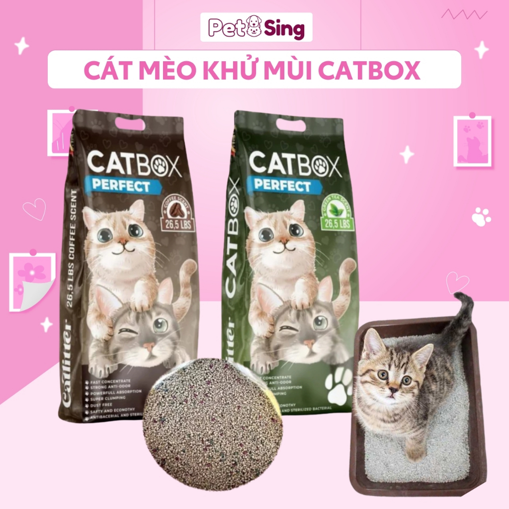 Cát Vệ Sinh Cho Mèo CATBOX Vón Cục Nhanh Khử Mùi Ít Bụi Bao To 26,5L 12kg - Pet Sing