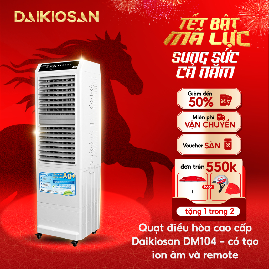 Quạt Điều Hòa Daikiosan DM104 Máy Làm Mát 2 Vùng Làm Mát ION Âm Khử Mùi Diệt Khuẩn Bồn Chứa Nước