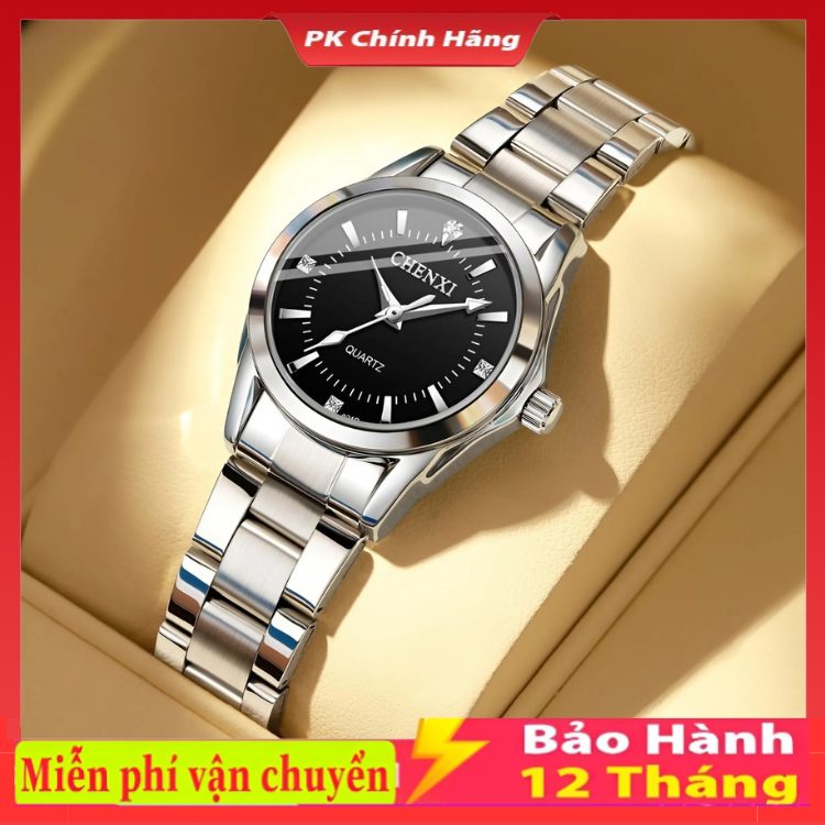 Đồng hồ nam nữ Chenxi dây kim loại cao cấp mặt đồng hồ đính đá thời trang, đồng hồ cặp cao cấp