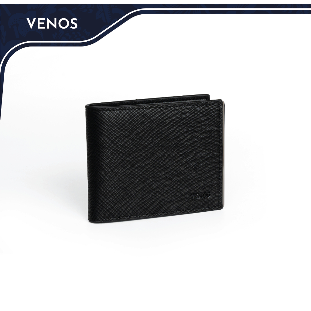 [ -30% DEAL MỞ BÁN ] Ví Da Nam VENOS LEON - Bóp/Ví Nam 2 Ngăn Tiền Vân Da Saffiano Phối Nẹp Kim Loại Sang Trọng