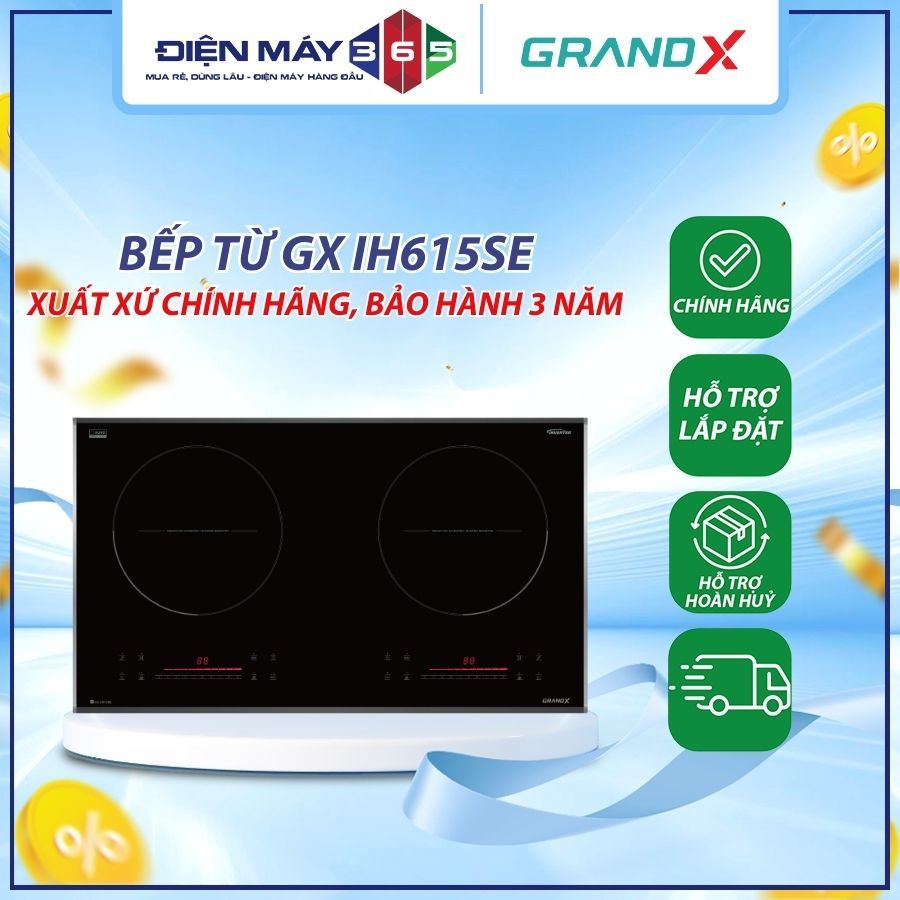 Bếp Từ Đôi GrandX GX IH615SE Series 6 – Mặt Kính EURO Platinum Cao Cấp – Chịu Lực, Chịu Nhiệt Tốt
