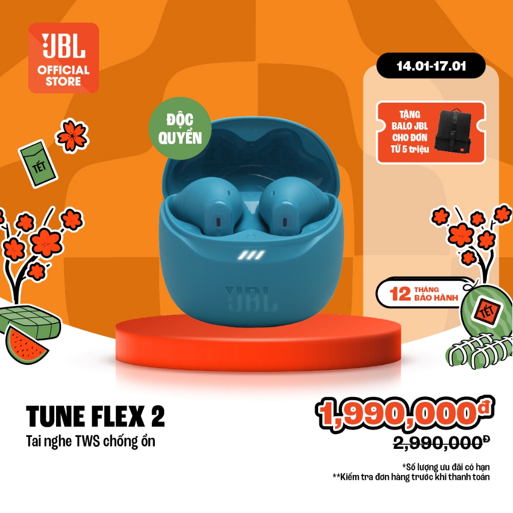 Tai nghe Earbuds JBL TUNE FLEX 2 Chống Ồn Chủ Động Chơi Nhạc tới 48h Kháng Bụi Nước IP54