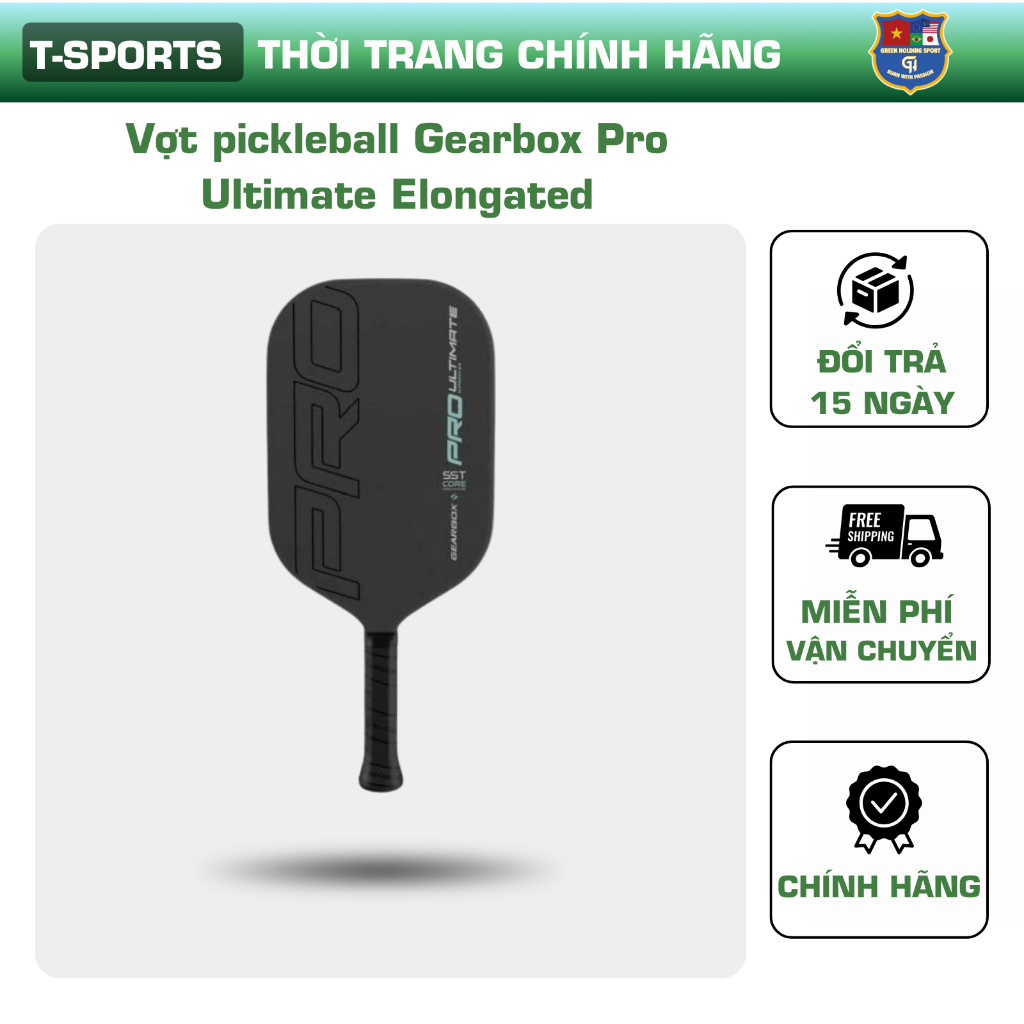 Vợt pickleball Gearbox Pro Ultimate Elongated  - Carbon T700, Lõi SSTCore, Chuẩn USAPA