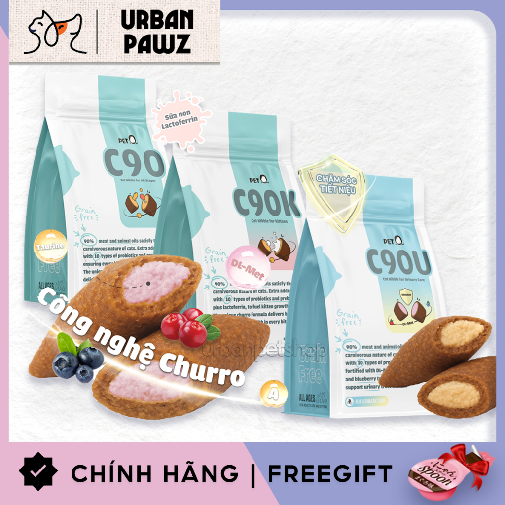 Thức Ăn Hạt Cho Mèo PetQ Churro C90 & C90K – Hạt Nhân Thịt Độc Đáo, 90% Thịt & Dầu