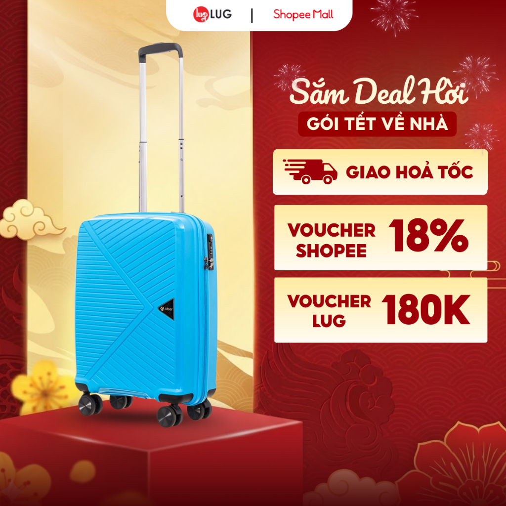 Vali Kéo LUG Size 20/Size 24/Size 28 Aber PP02: Nhựa PP Chống Bể Vỡ Trọng Lượng Siêu Nhẹ Bề Mặt Chốn