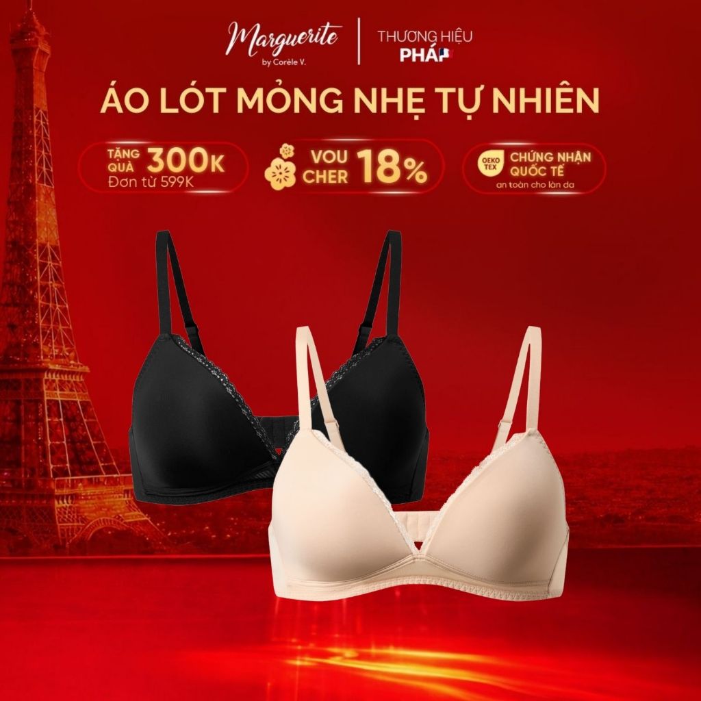 COMBO 2 Áo lót nữ mút mỏng không gọng Cup tam giác viền ren, vải thun lạnh, chuẩn an toàn OEKO-TEX |