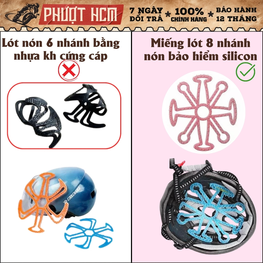 Lót mũ nón bảo hiểm  Silicon Massage chống nóng, chống xẹp tóc, làm mát, chăm sóc bảo vệ da đầu