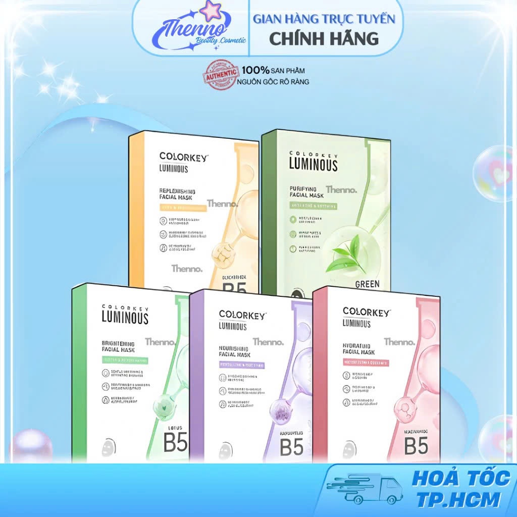 Combo 5 Hộp Mặt Nạ Giấy Colorkey Luminous Vitamin B5 Giúp Cấp Ẩm Cho Da Mịn Màng 10Miếng/1Hộp