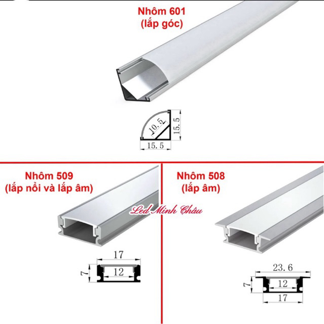 Thanh Nhôm Định Hình LED 1707-1616 - Máng Nhôm Dán LED 12V 24V Trang Trí Nội Thất Cao Cấp.