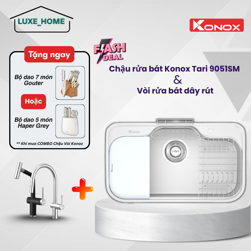 Chậu rửa bát Konox Tari 9051SM Inox SUS304, bề mặt mịn, hệ thống thoát nước thông minh - LUX