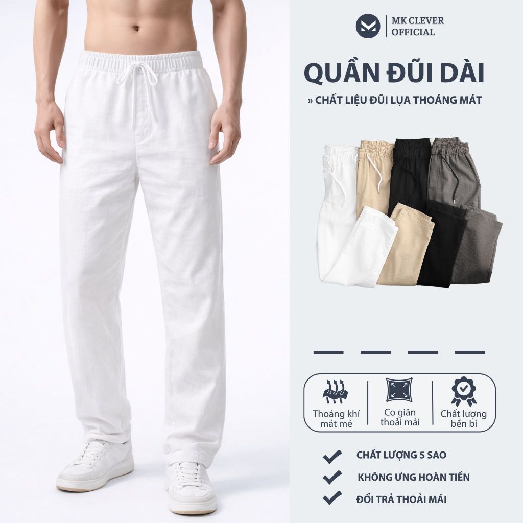 Quần Đũi Dài Nam MK CLEVER Chất liệu đũi lụa siêu mát, sang trọng, lịch sự, lưng thun thoải mái