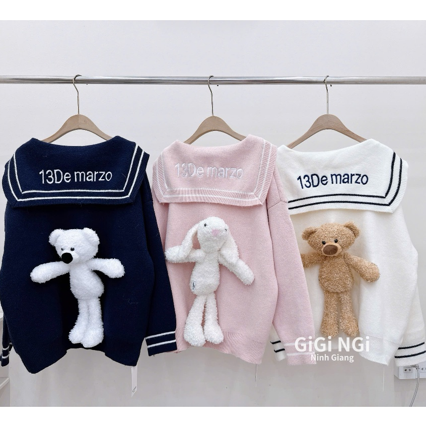 Áo Khoác Len 13DMZ Thủy Thủ Kèm Gấu Siêu Xinh Hàng Cao Cấp
