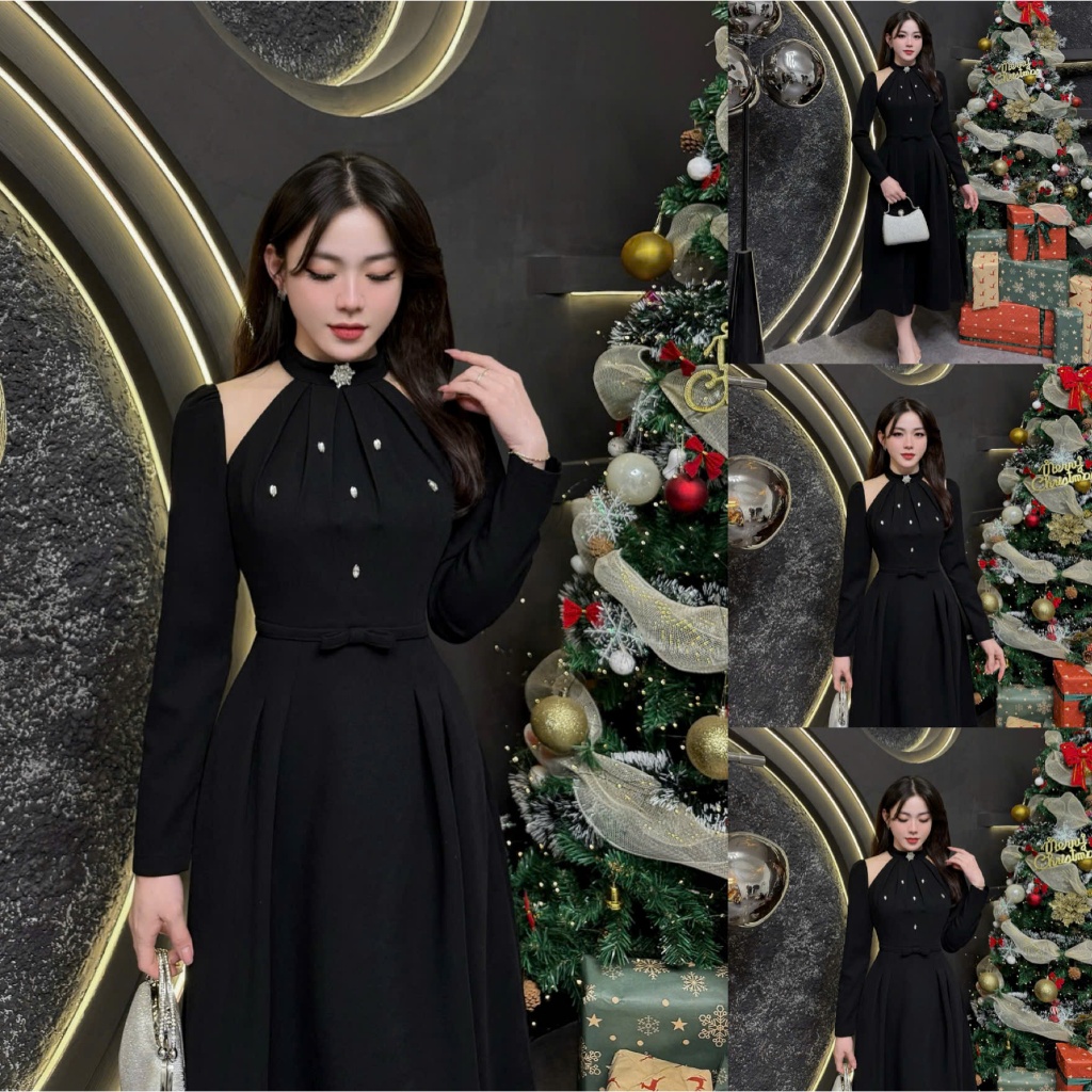 2VK116 - Váy Thiết Kế Eviici dành cho nữ, thiết kế cổ yếm phối lưới (tặng kèm tag cài) dáng A xòe dà