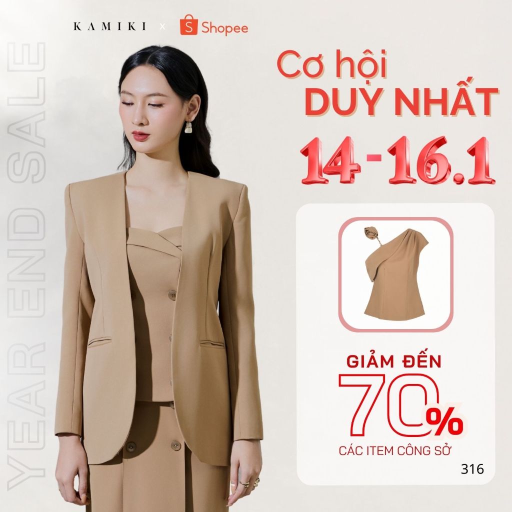 KAMIKI Áo Blazer Nữ Không Cổ Thanh Lịch và Lịch Lãm Đi Làm Công Sở Dự Tiệc KA13