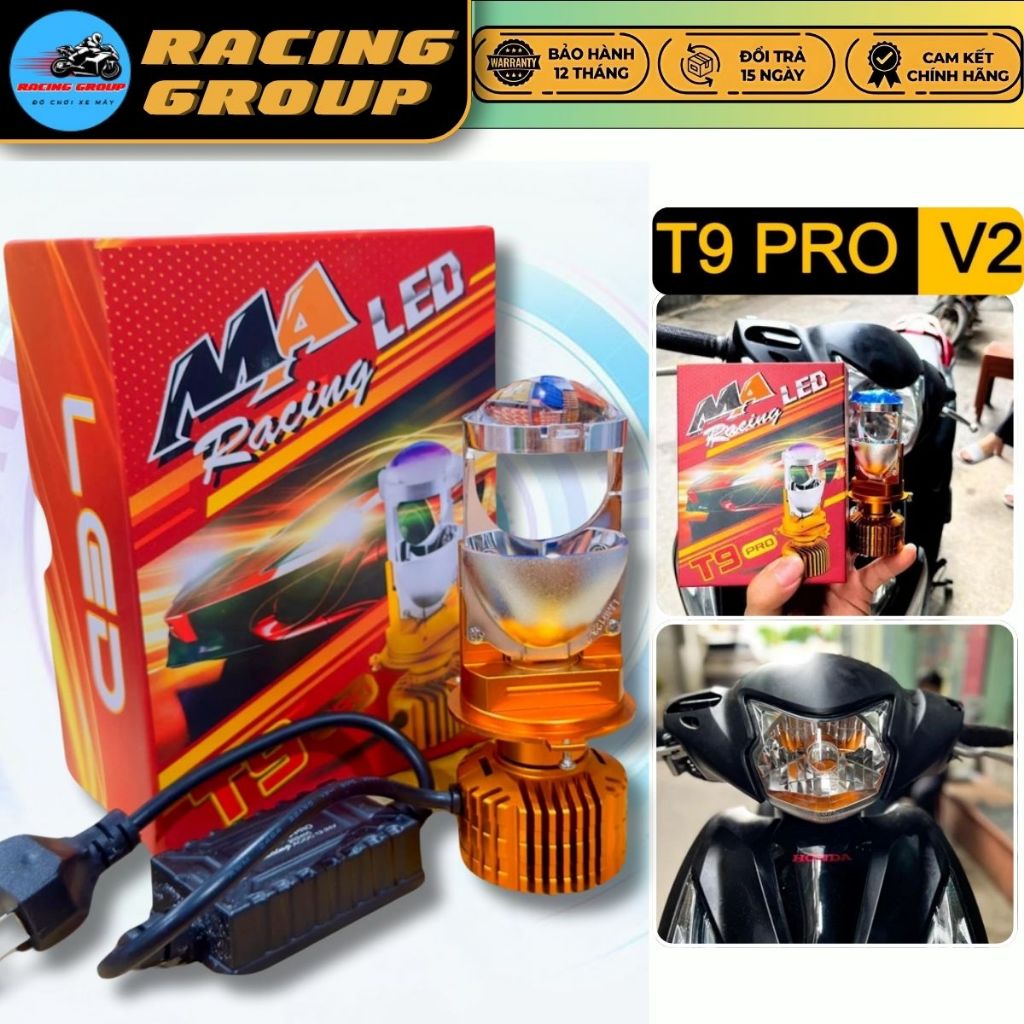 Đèn Pha Bi Cầu T9 Pro V2 Ma Racing Công Suất 60W Siêu Sáng Lắp Như Zin Xe Chân H4 - Bảo Hành 1 Năm