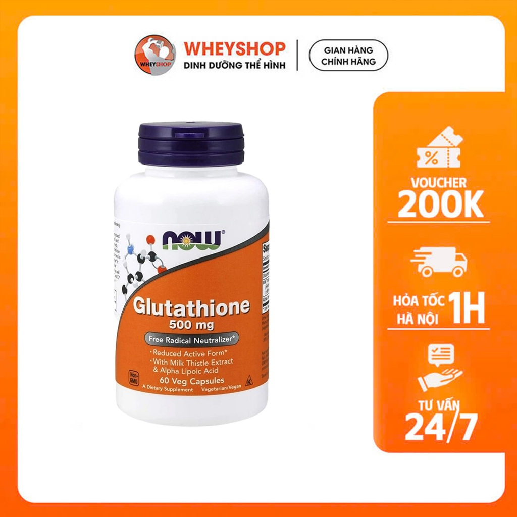 Viên uống Now Glutathione 500mg (60 viên - 120 viên) của Mỹ , hỗ trợ cải thiện gan - WHEYSHOP VN