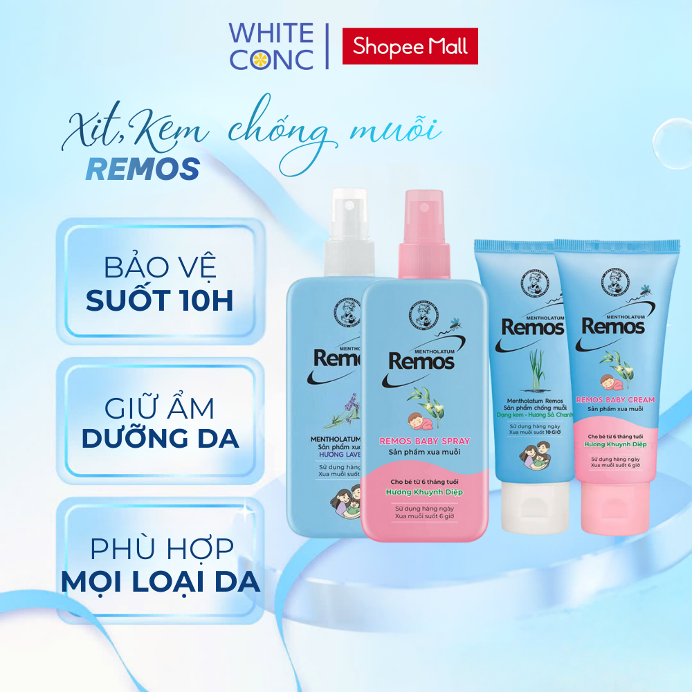 Kem chống muỗi, Xịt chống muỗi Rohto Metholatum Remos White Conc (Hương Lavender, Sả Chanh, Cam, Khuynh Diệp) 70g/150ml