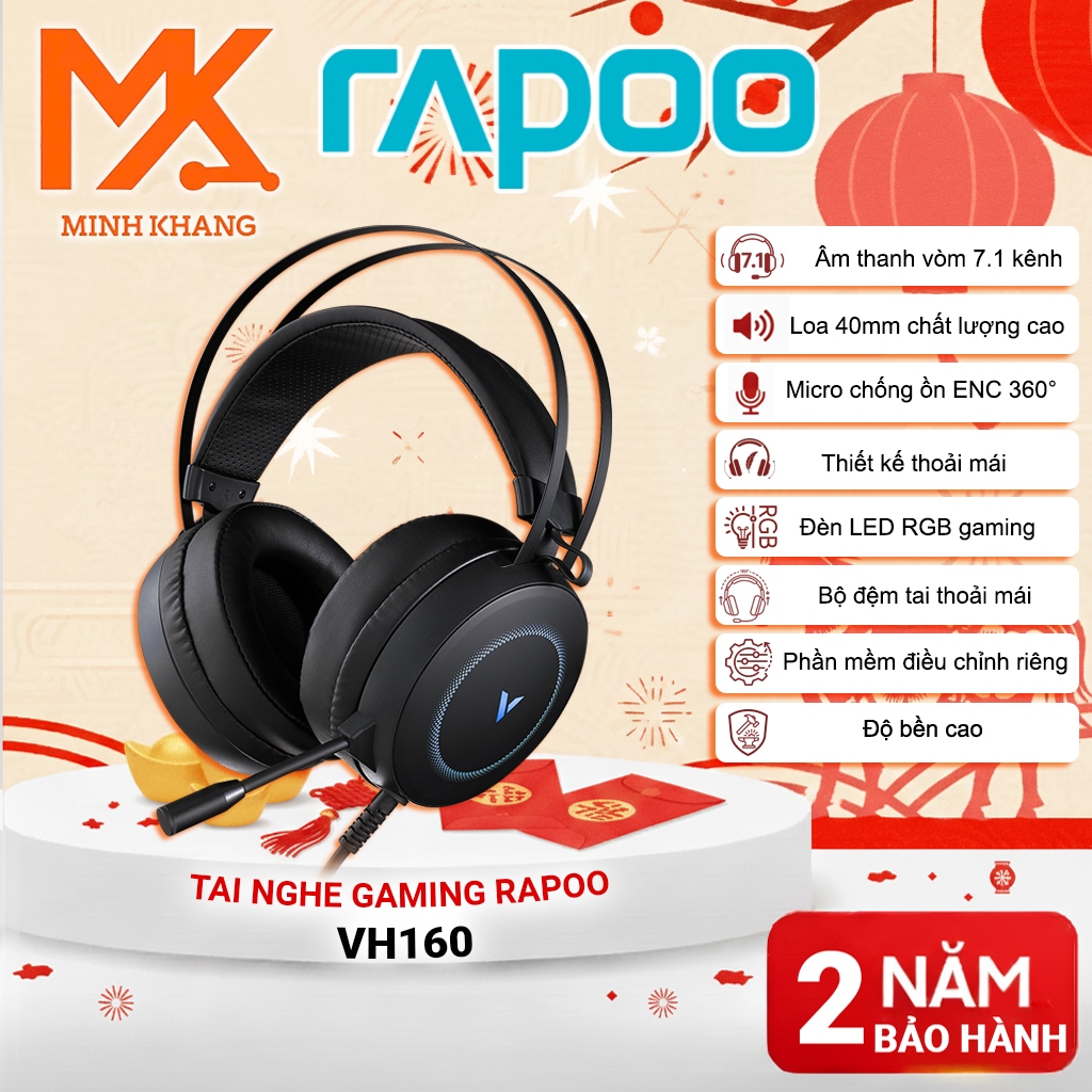 [CHÍNH HÃNG] Tai Nghe Gaming Rapoo VH160 – Âm Thanh Vòm 7.1 Kênh Ảo, Đèn LED, Mic Chống Ồn