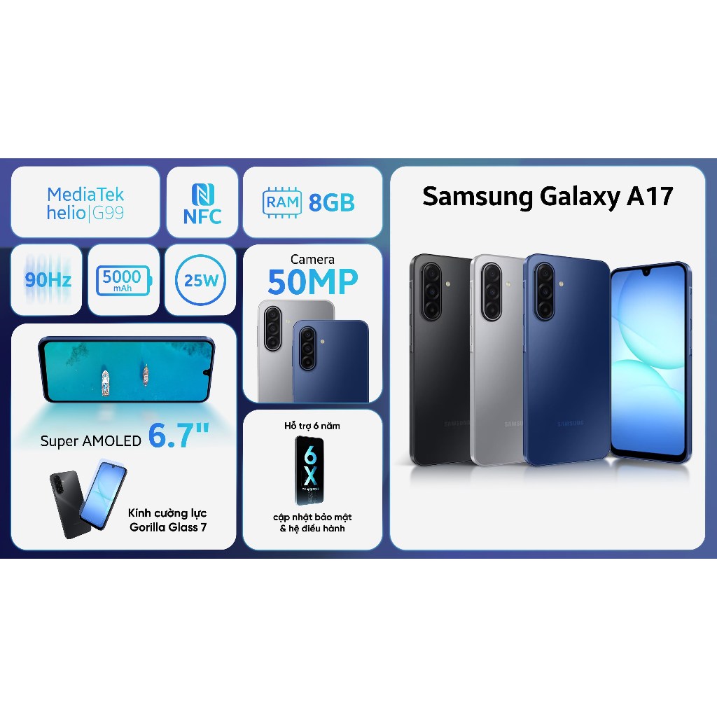 Điện thoại Samsung Galaxy A17 LTE 8GB | 128GB - Màn hình 6,7" 90Hz, 5000mAh - Hàng Chính Hãng | BigBuy360 - bigbuy360.vn