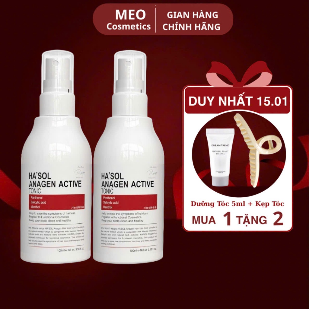 Combo 2 lọ Xịt Kích Mọc Tóc Hasol Anagen Active Tonic 100ml - Dưỡng Da Đầu Chắc Khỏe, Ngăn Rụng Tóc
