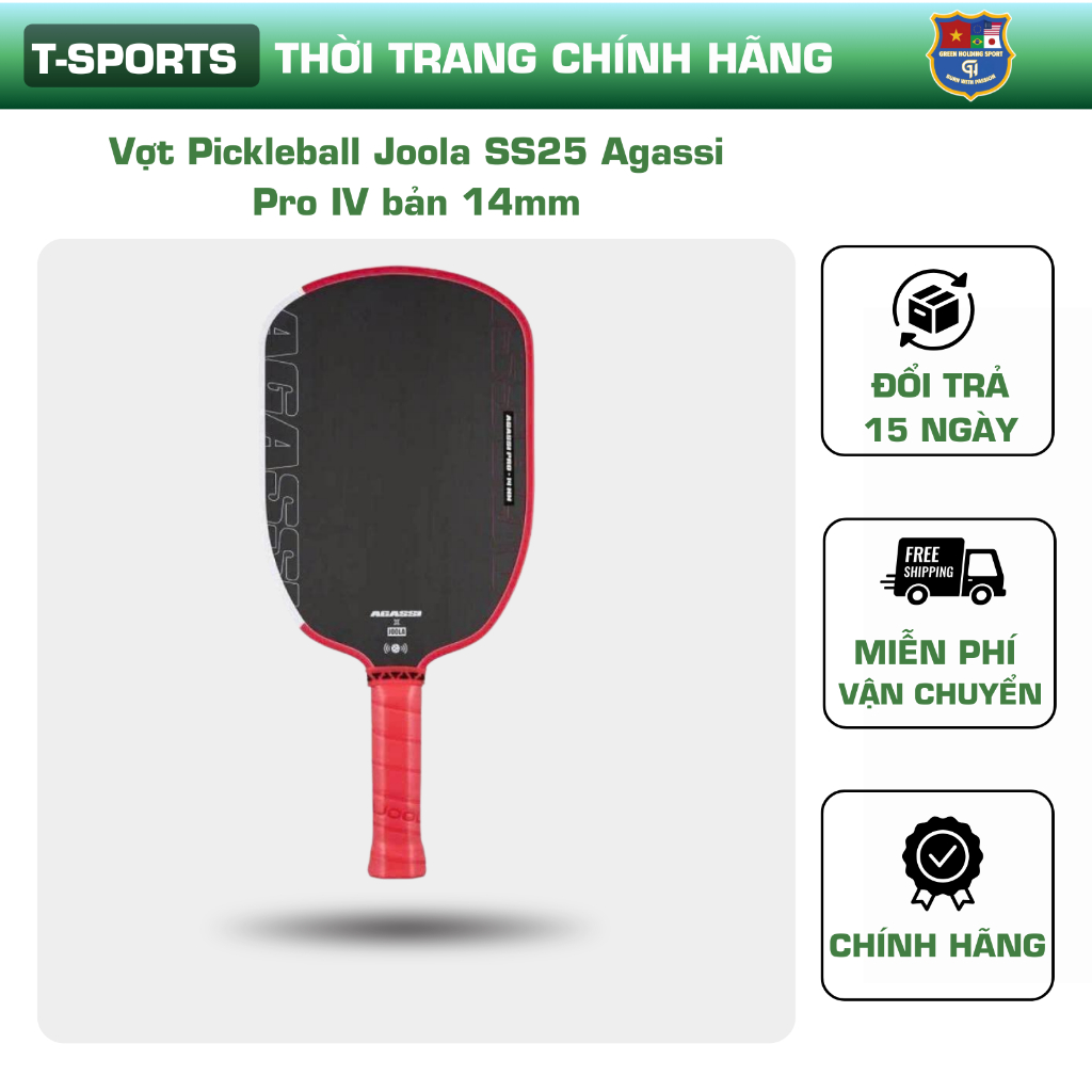 Vợt Pickleball Joola SS25 Agassi Pro IV bản 14mm - Carbon Fiber | Chuẩn Thi Đấu