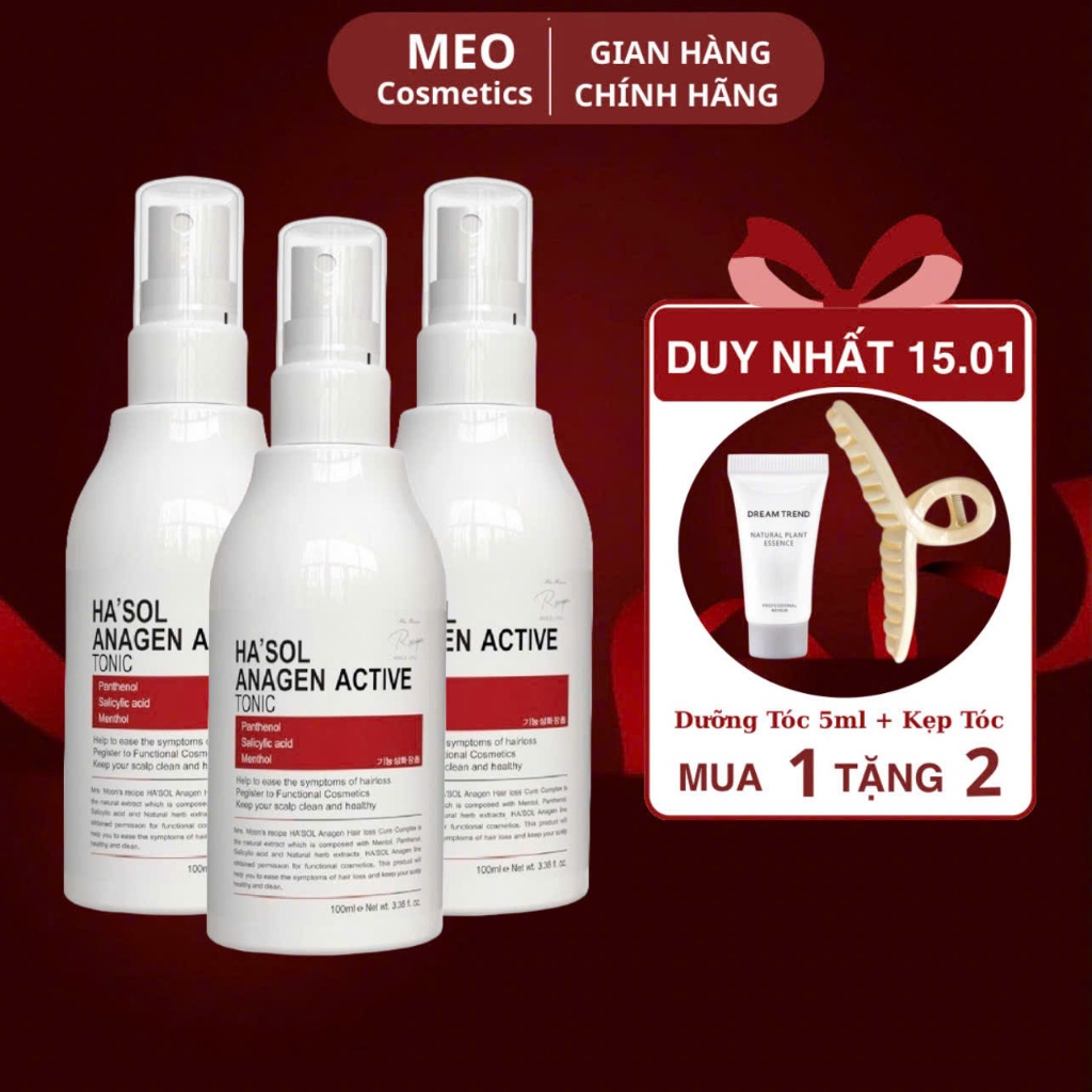 Combo 3 Lọ Xịt Kích Mọc Tóc Hasol Anagen Active Tonic 100ml - Dưỡng Da Đầu Chắc Khỏe, Ngăn Rụng Tóc