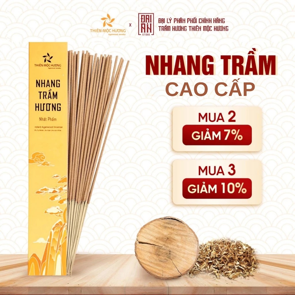 Nhang trầm hương loại 12 năm tích trầm Thiên Mộc Hương hương trầm dịu ngọt dài 30cm, 85gram
