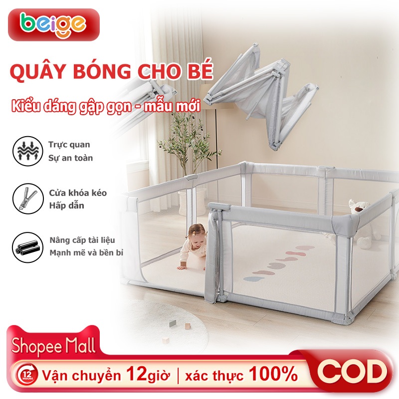 Quây Bóng Cho Bé Beige Thiết kế có thể gập lại - mẫu mới, an toàn cho trẻ sơ sinh