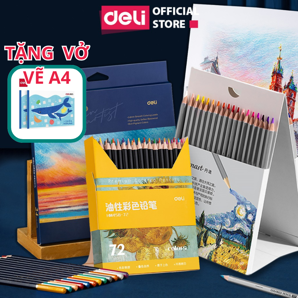 [TẶNG VỞ VẼ] Bút Chì Màu Cao Cấp Deli - Màu Chì Finenolo Dmast Hộp Giấy Gấp Đứng Được Layer Màu Tô V