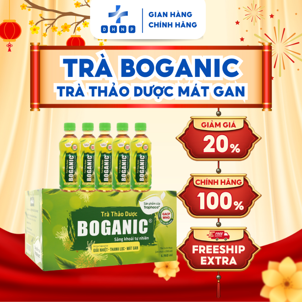 Trà Thảo Dược Boganic - Giải Nhiệt, Thanh Lọc, Mát Gan - Thùng 24 Chai