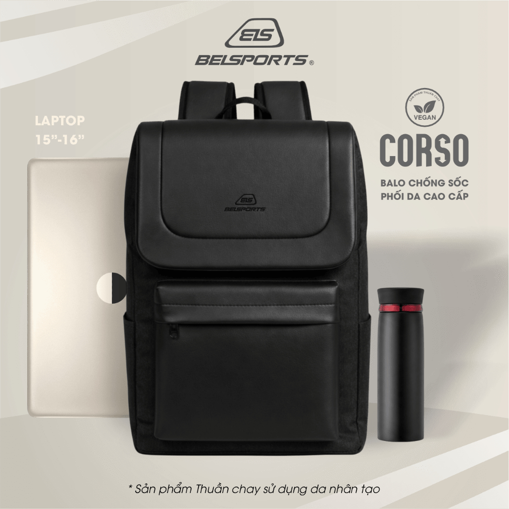 [Siêu khuyến mãi] Balo phối DA Belsports CORSO BL01,  chống sốc, trượt nước chống bẩn, bảo vệ laptop 15.6 Inch