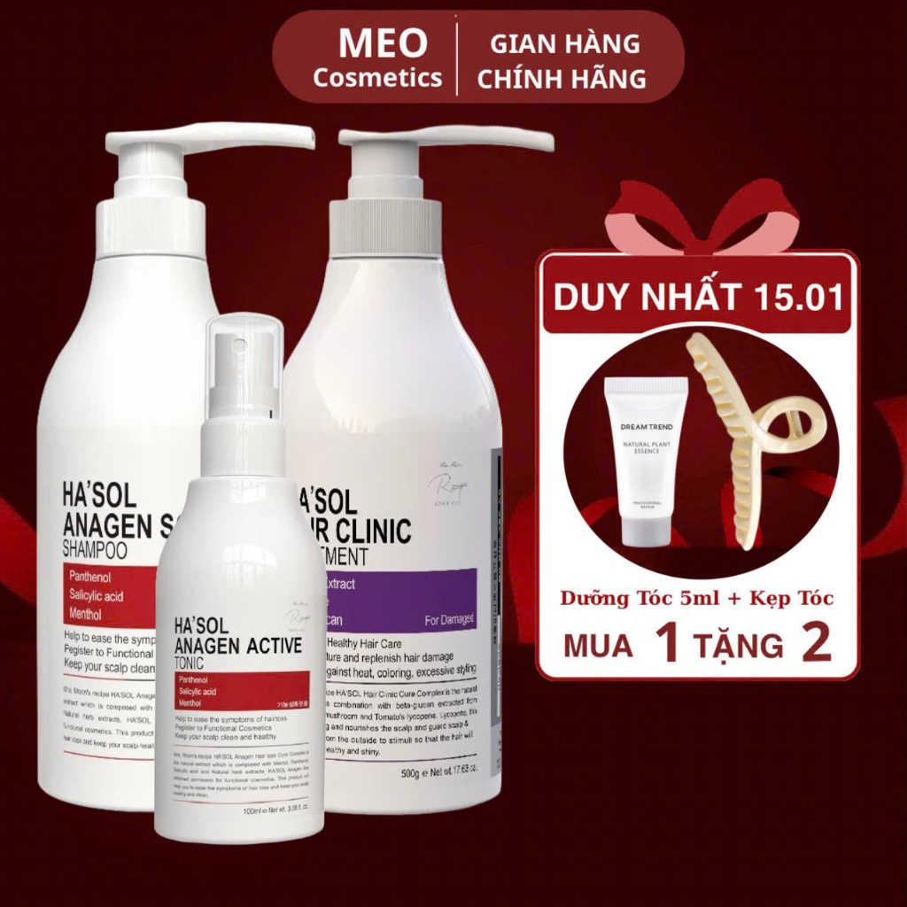 Combo Dầu Gội Kích Mọc Tóc Hasol Anagen Scalp + Kem Ủ Tóc Phục Hồi Hư Tổn Hasol Clinic Treatment + X