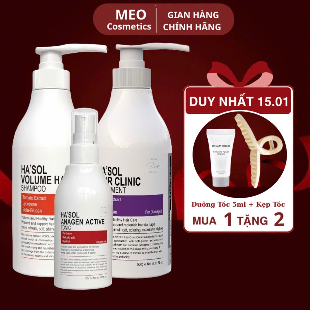 Combo Dầu Gội Phục Hồi Tóc Hư Tổn Hasol Volume Hair + Kem Ủ Tóc Hasol Clinic Treatment + Xịt Mọc Tóc