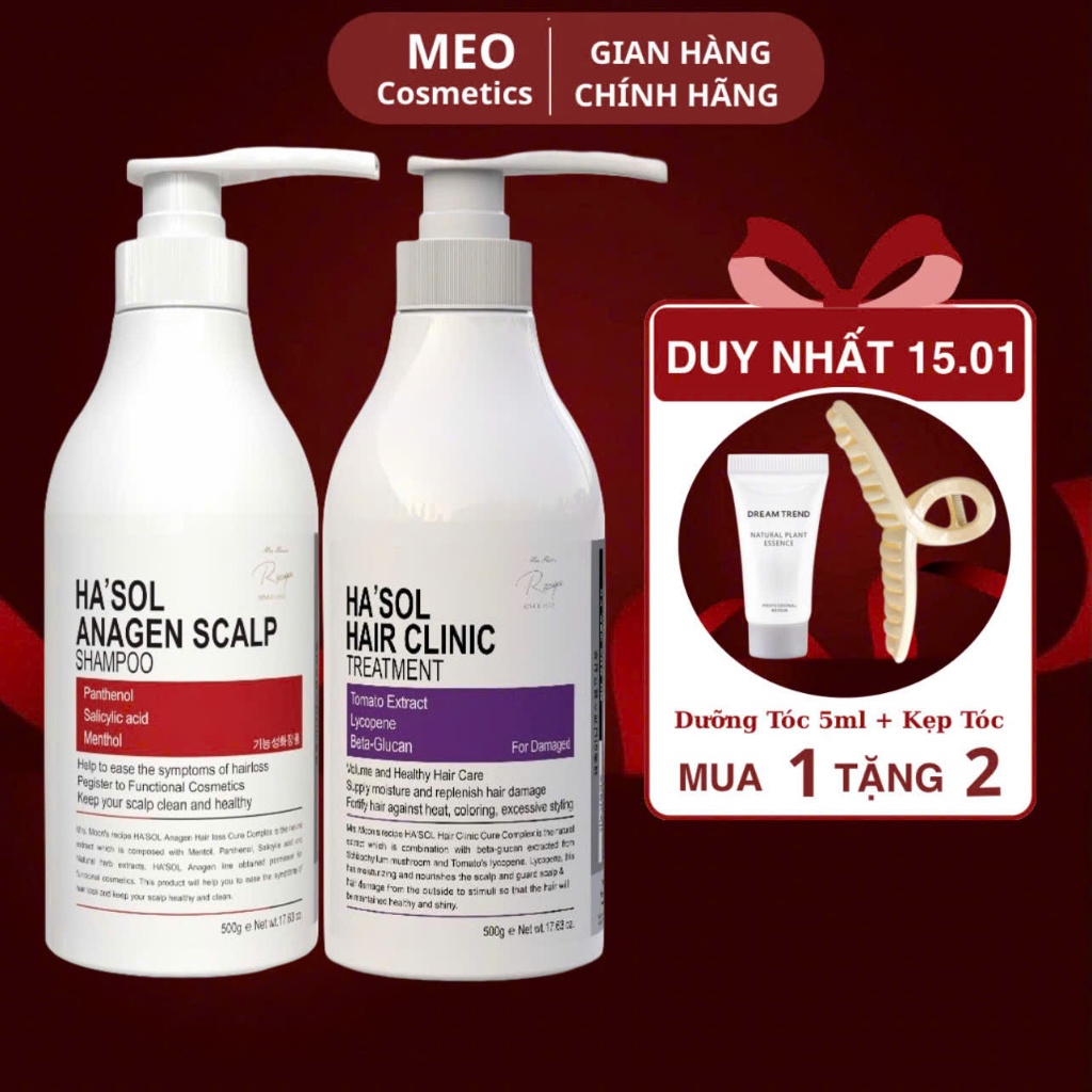 Combo Dầu Gội Ngăn Rụng Kích Mọc Tóc Hasol Anagen Scalp Shampoo + Ủ Tóc Phục Hồi Hư Tổn Hasol Hair C