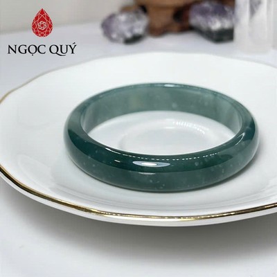Vòng cẩm thạch A - Vòng ngọc phỉ thúy lam ngọc chất nếp băng bông type A Ngọc Quý bản hẹ ni 57 mm