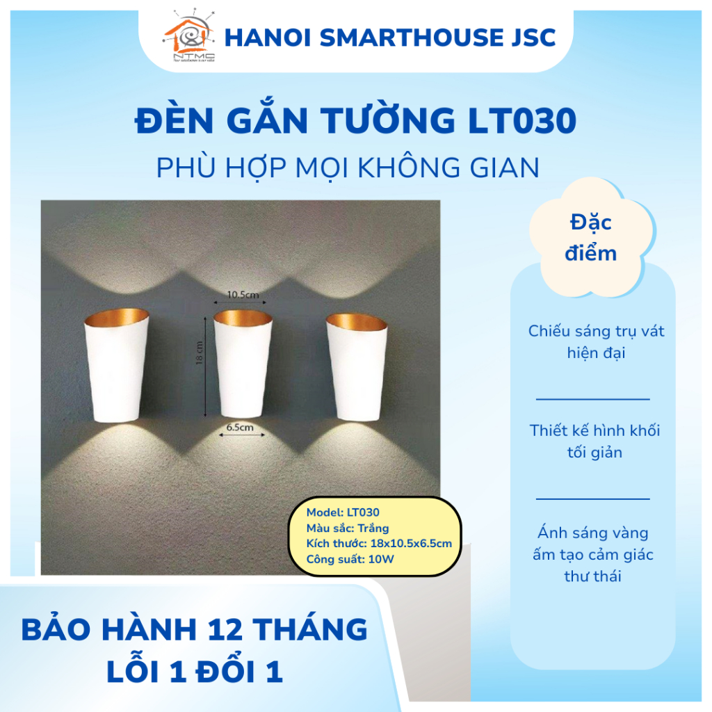 Đèn Gắn Tường LT030 - Đèn Tường Hắt Sáng 2 Đầu Hình Trụ Vát Hiện Đại 10W