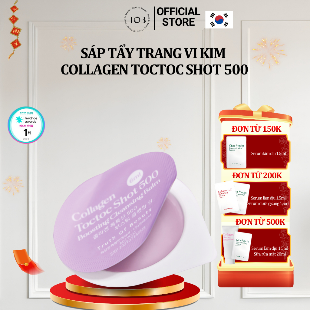 Sáp Tẩy Trang Vi Kim TOB(Truth Of Beauty) Collagen Toctoc Shot 500 Cleansing Balm 6ml