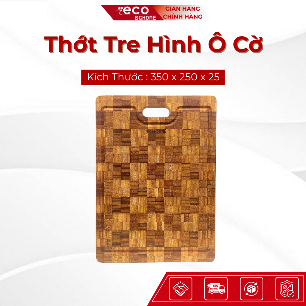 Thớt Tre Thái Hình Ô Cờ Luxury KT 350 250 25 mm Sang Trọng Đẳng Cấp Không Gian Bếp ECO BGHOME