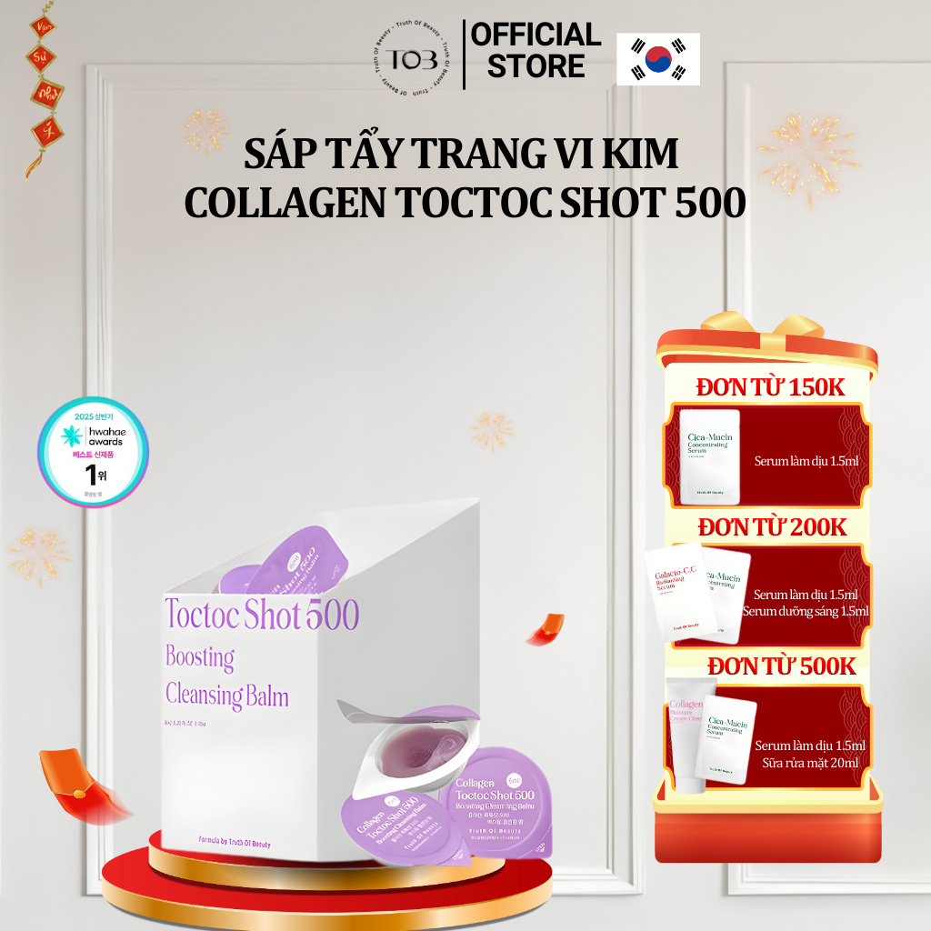 Sáp Tẩy Trang Vi Kim TOB(Truth Of Beauty) Collagen Toctoc Shot 500 Cleansing Balm 6ml*12 Viên