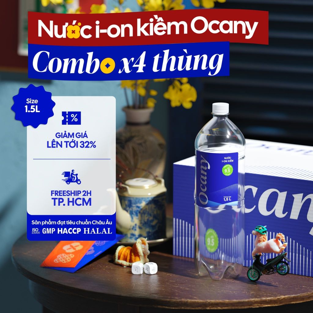 Combo 4 thùng 12 chai nước ion kiềm Ocany chai 1.5l