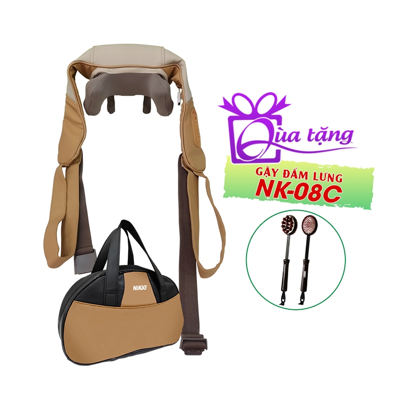 Máy Massage Cổ Vai Gáy Nikio NK-139 - Nâu, Pin Sạc, Nhiệt Nóng, Động Cơ 3D