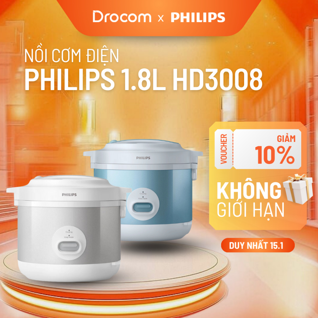 Nồi cơm điện Philips HD3008/30 HD3008/32 1.8L noi com dien cơ đa năng công nghệ gia nhiệt 3D nấu nha