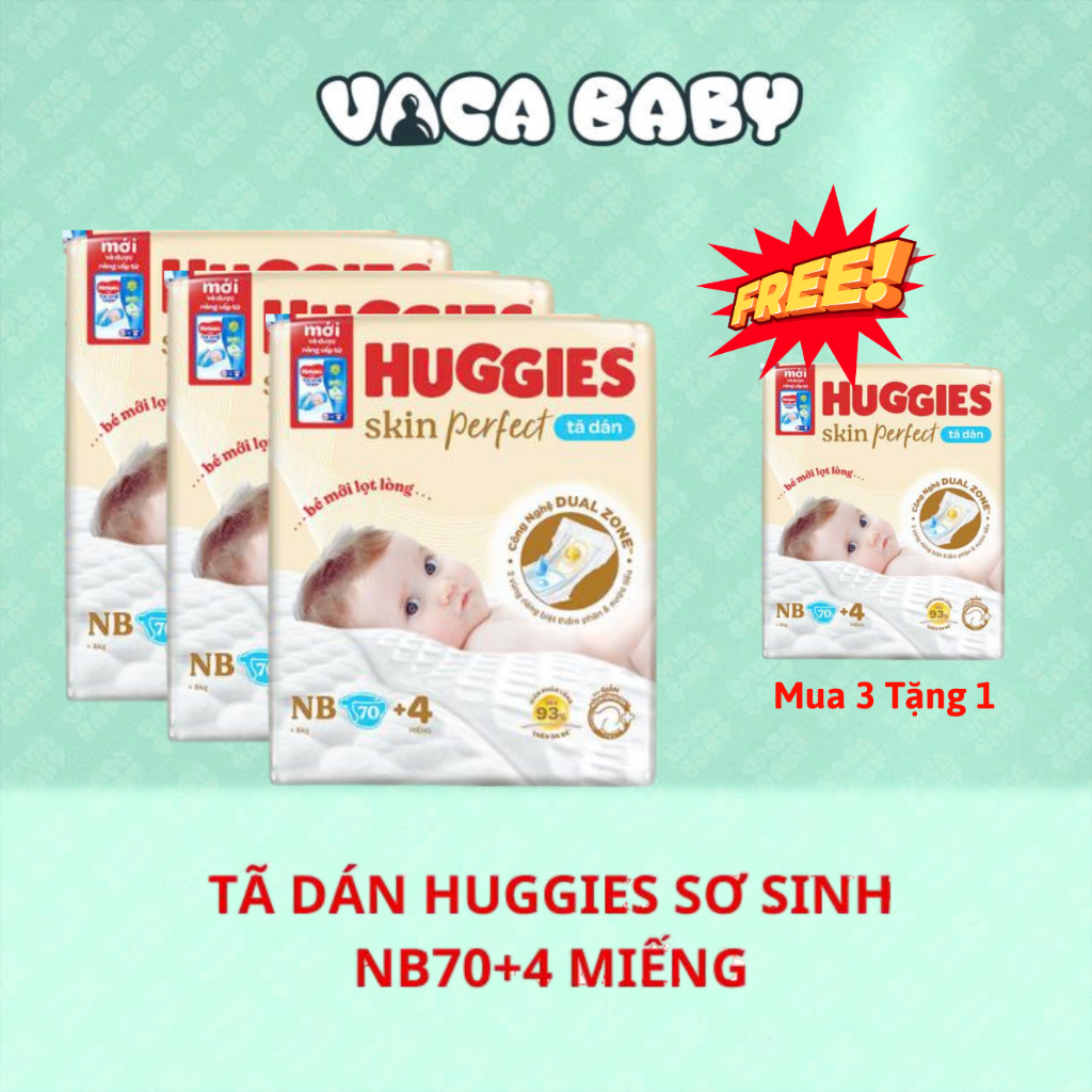 Thùng 3 gói Tã Dán Sơ Sinh Huggies Skin Perfect NB70+4 miếng
