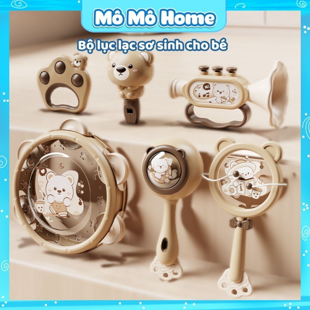 Lục lạc cho bé sơ sinh 6 món gặm nướu silicone kháng khuẩn hỗ trợ khả năng cầm nắm Mô Mô Home