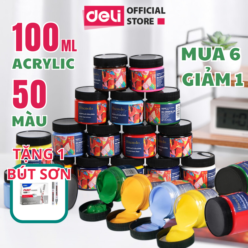 [QUÀ 5 LÌ XÌ] Màu Acrylic 100ml Cao Cấp Deli Dạng Hũ Finenolo - Tô Đất Sét Đất Nặn Tự Khô Vẽ Mọi Chấ